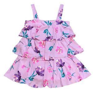 Adrienne Purple Floral Tiered Ruffle Top MEDIUM NWT